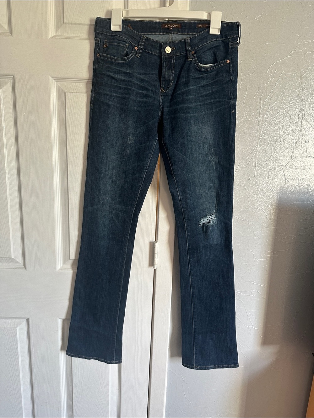 Dear John Indigo Skinny Bootcut-Leg Women's Jeans with Knee Distress